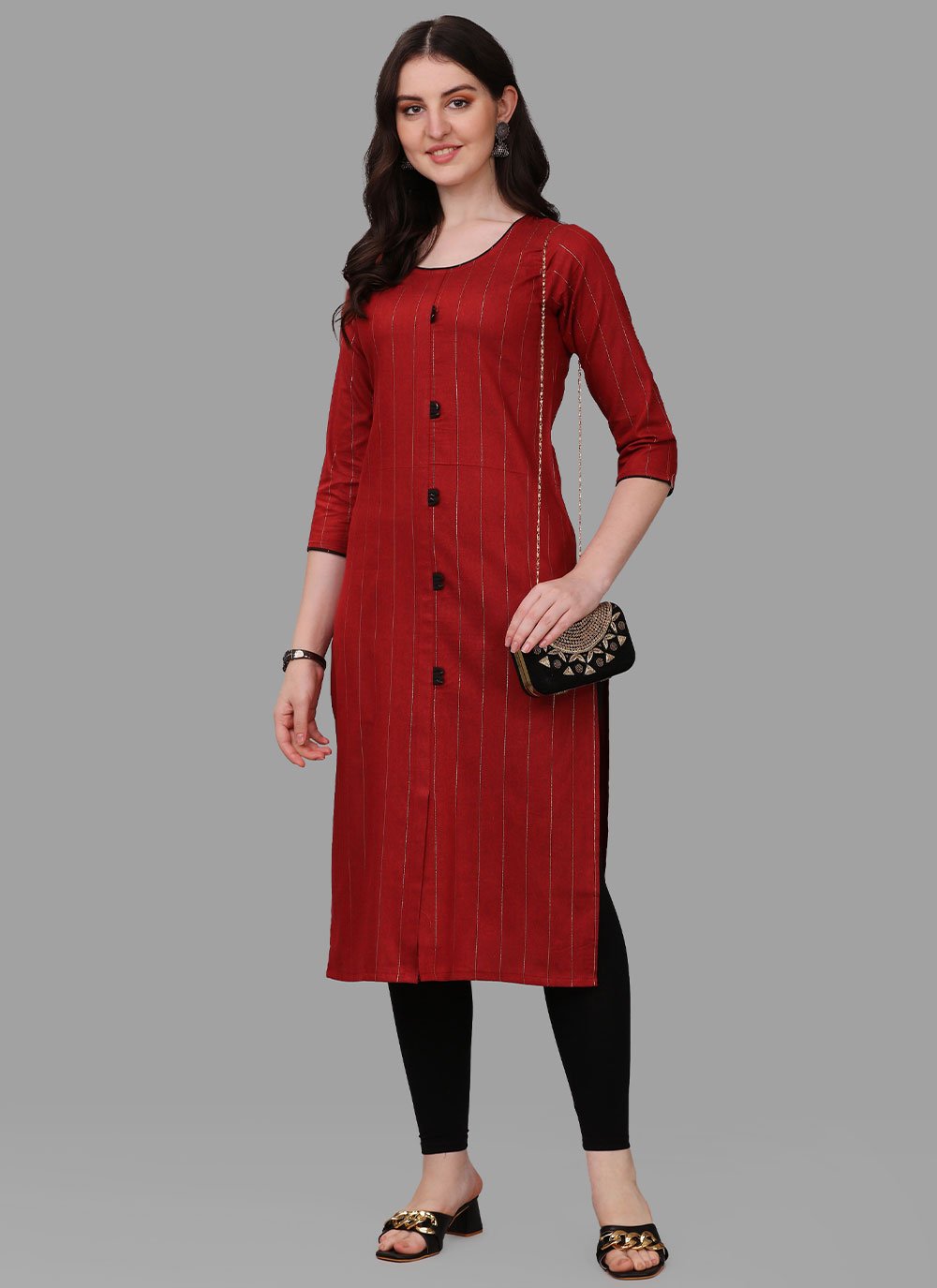 Designer Kurti Cotton Maroon Weaving Kurtis