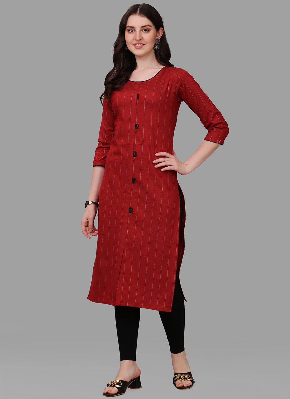 Designer Kurti Cotton Maroon Weaving Kurtis