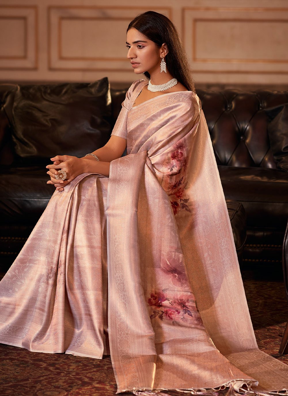 Classic Jacquard Mauve Digital Print Saree