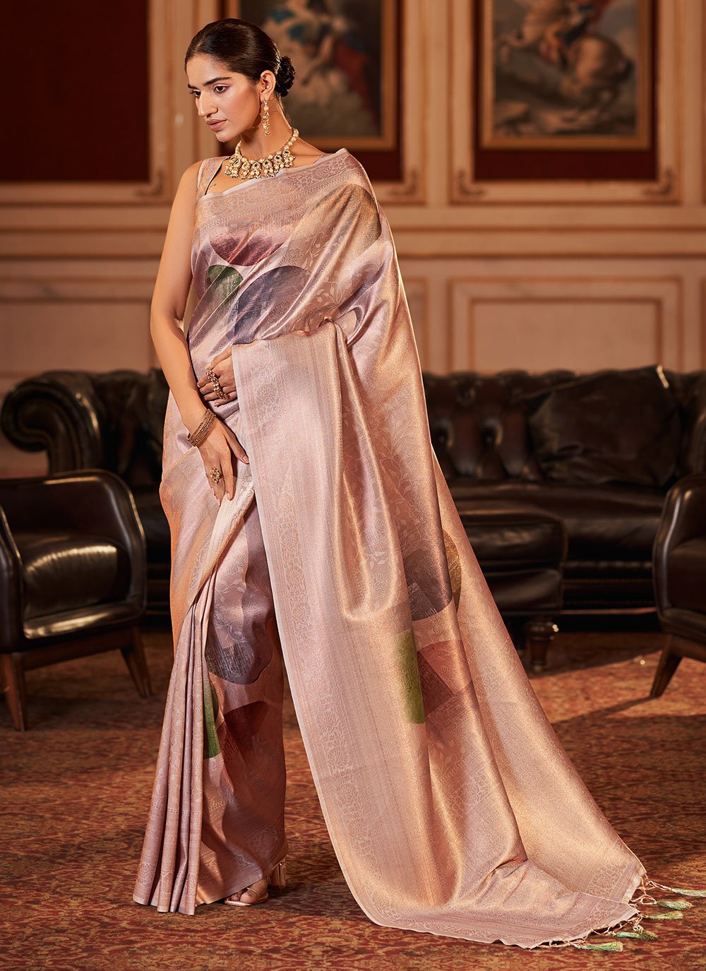 Contemporary Jacquard Mauve Digital Print Saree