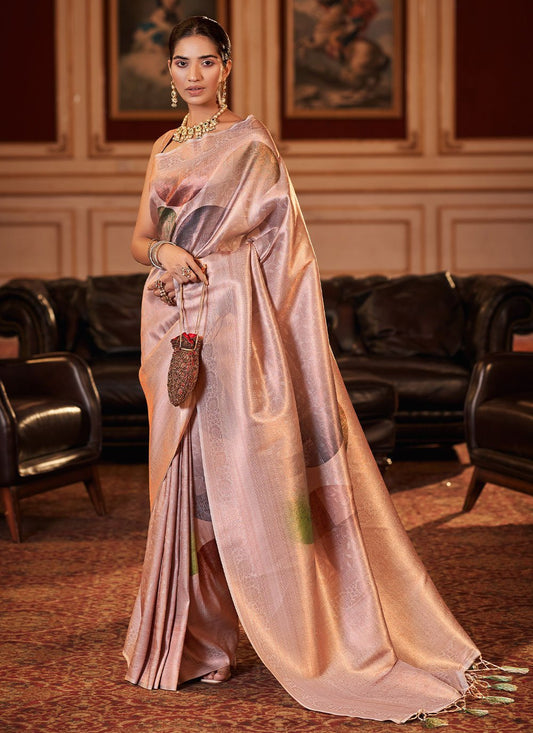 Contemporary Jacquard Mauve Digital Print Saree