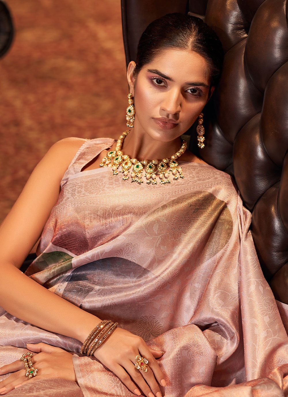 Contemporary Jacquard Mauve Digital Print Saree