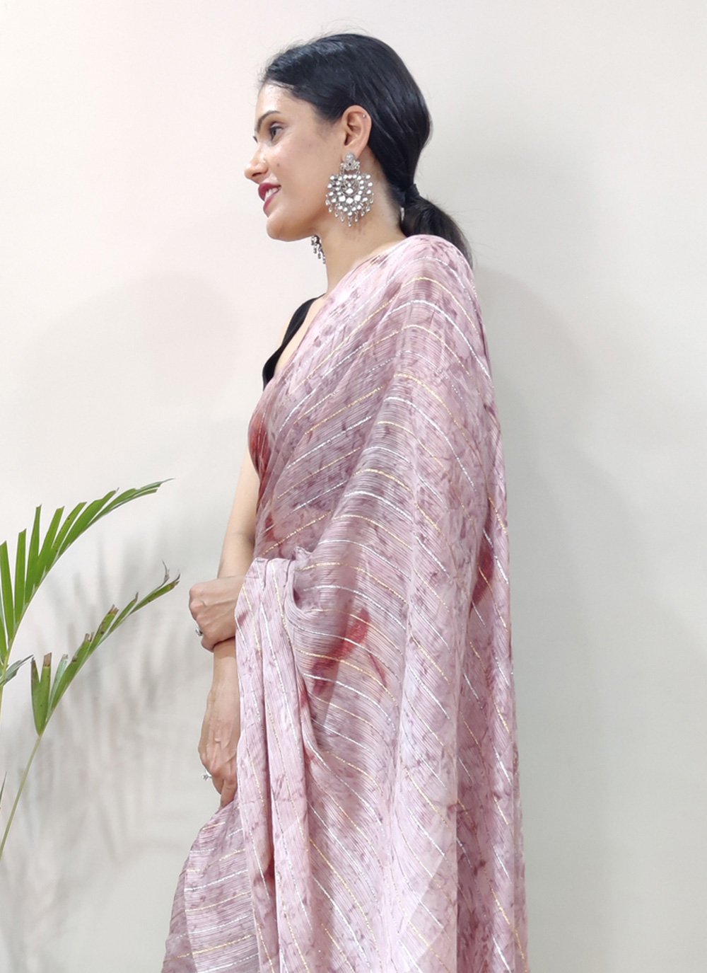 Classic Chiffon Viscose Mauve Weaving Saree