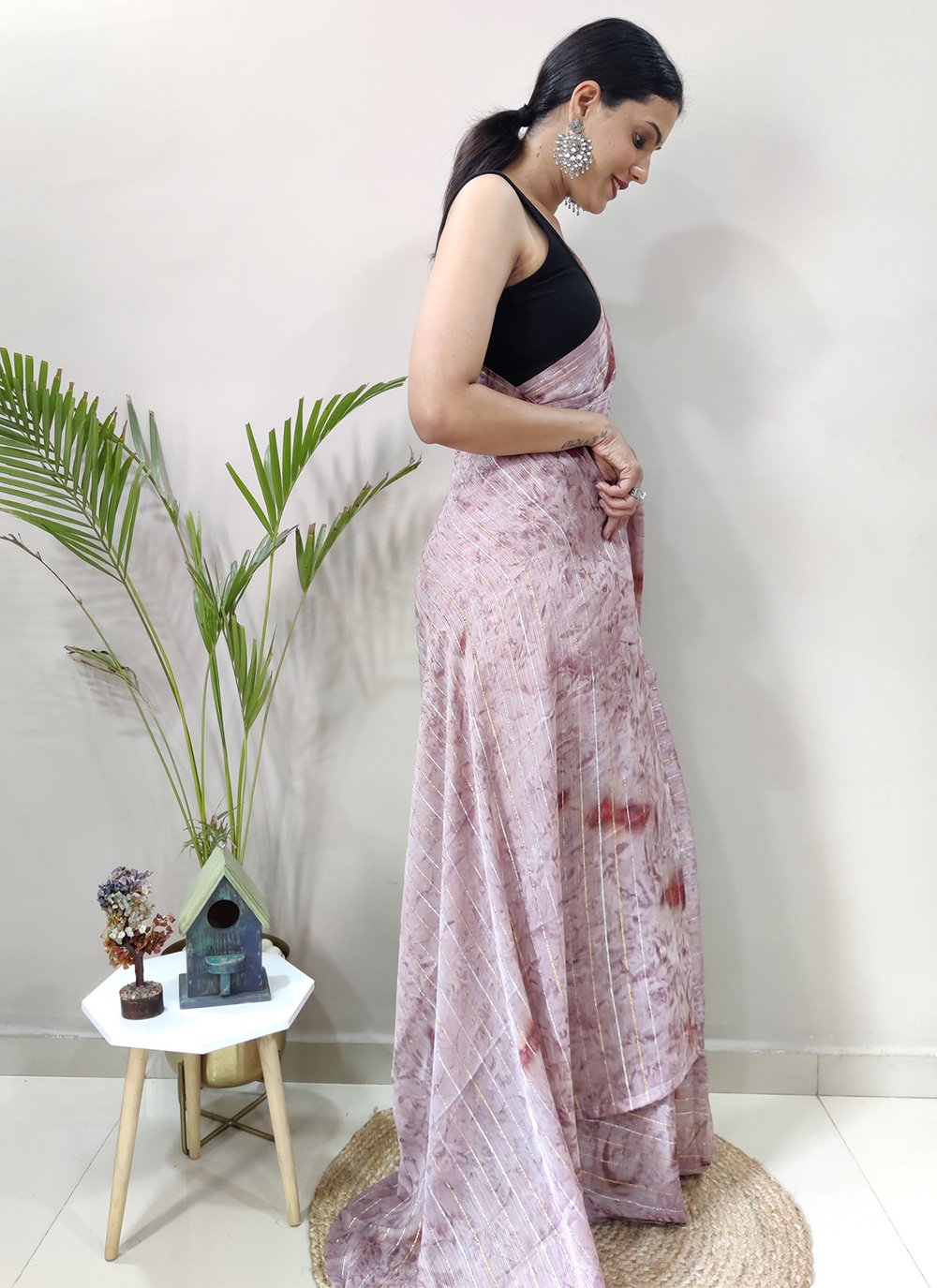 Classic Chiffon Viscose Mauve Weaving Saree