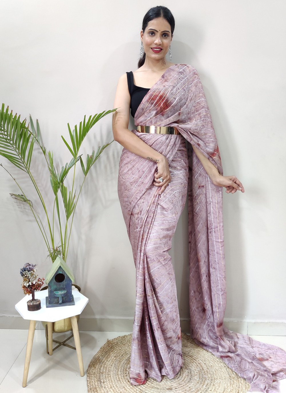 Classic Chiffon Viscose Mauve Weaving Saree