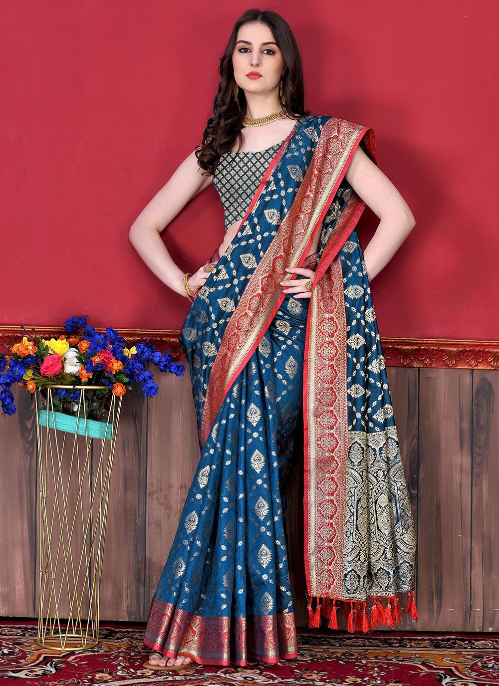 Classic Katan Silk Morpeach Patch Border Saree