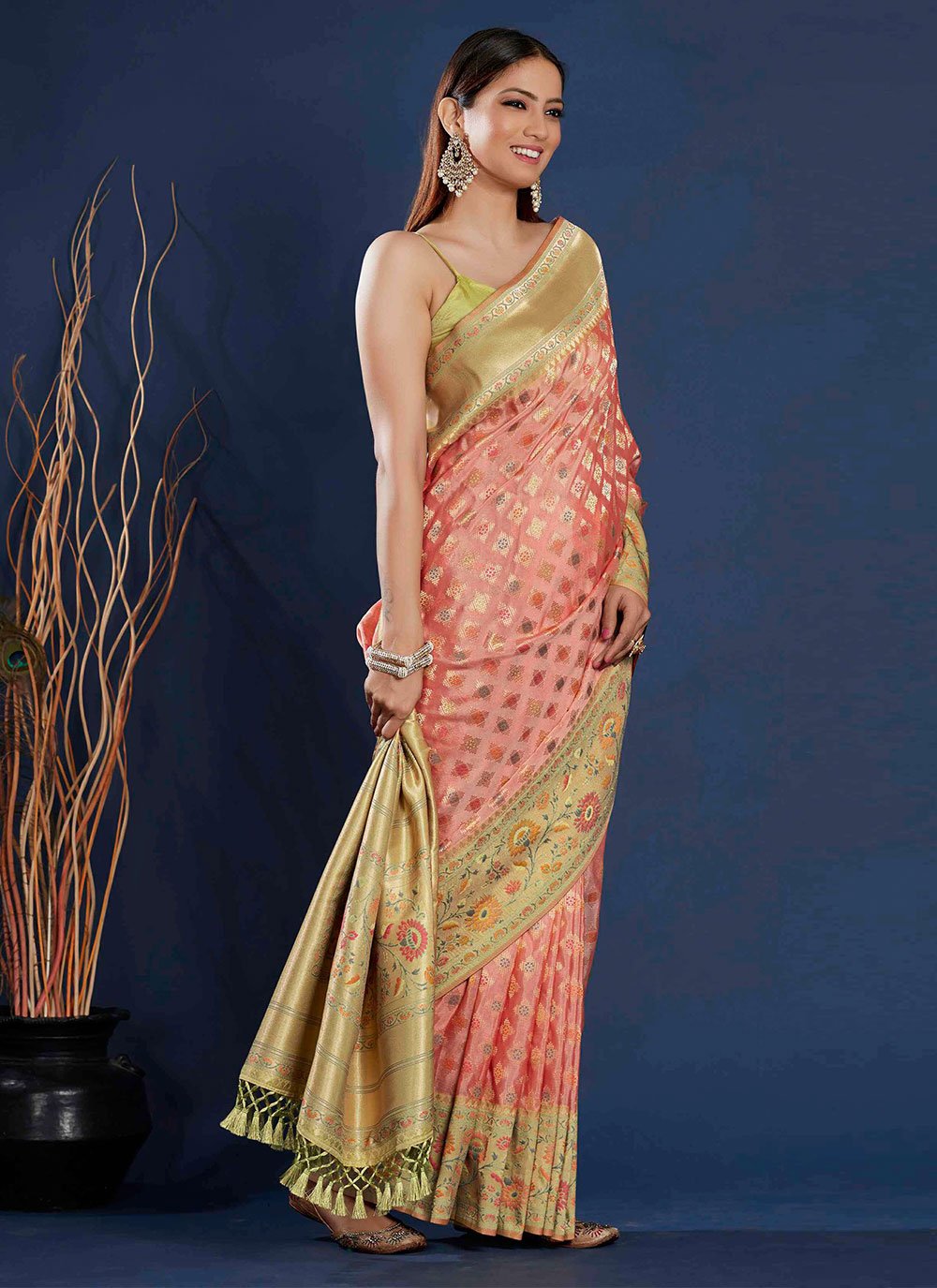 Trendy Saree Organza Multi Colour Weaving Saree