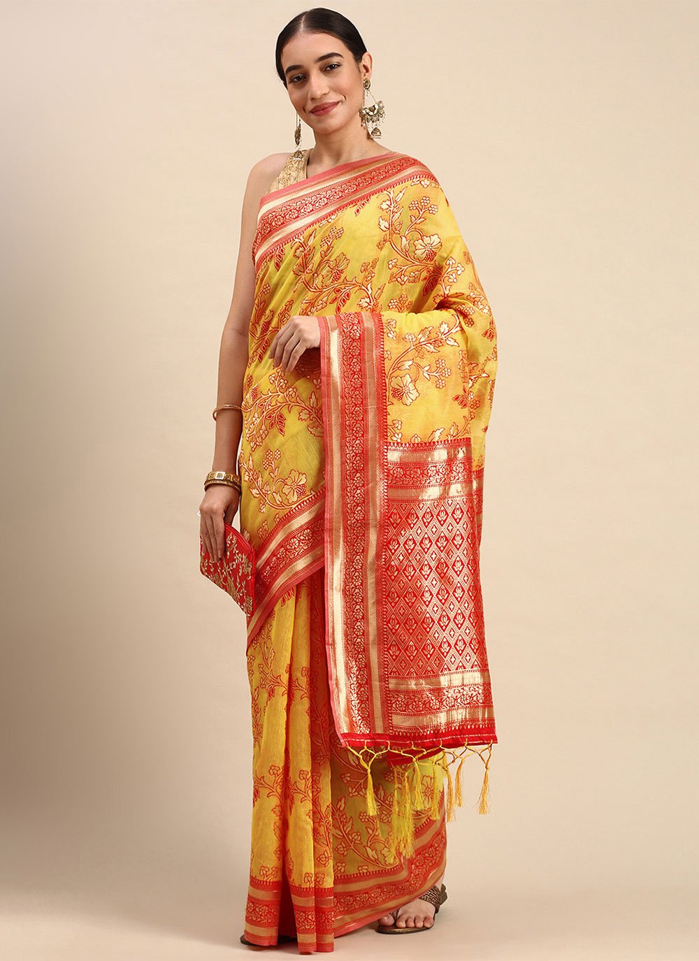 Classic Soft Cotton Mustard Weaving Saree