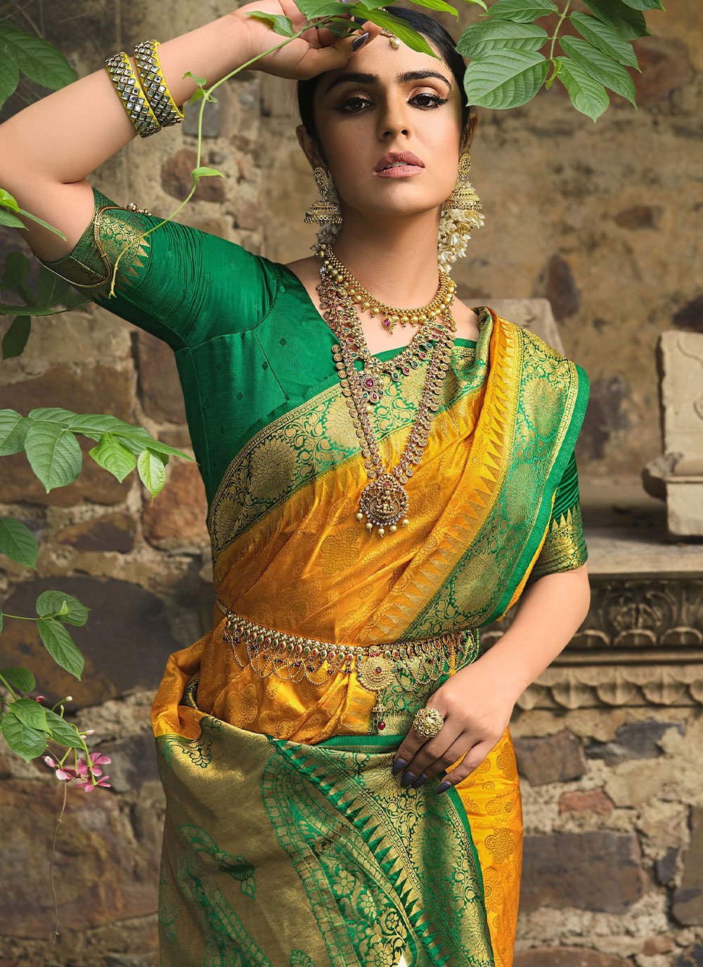 Contemporary Satin Silk Mustard Weaving Saree