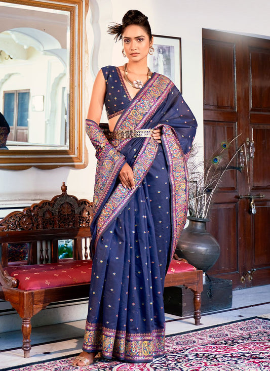 Trendy Saree Satin Silk Blue Weaving Saree