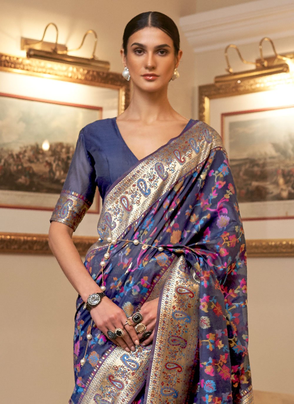 Trendy Saree Handloom Silk Blue Weaving Saree