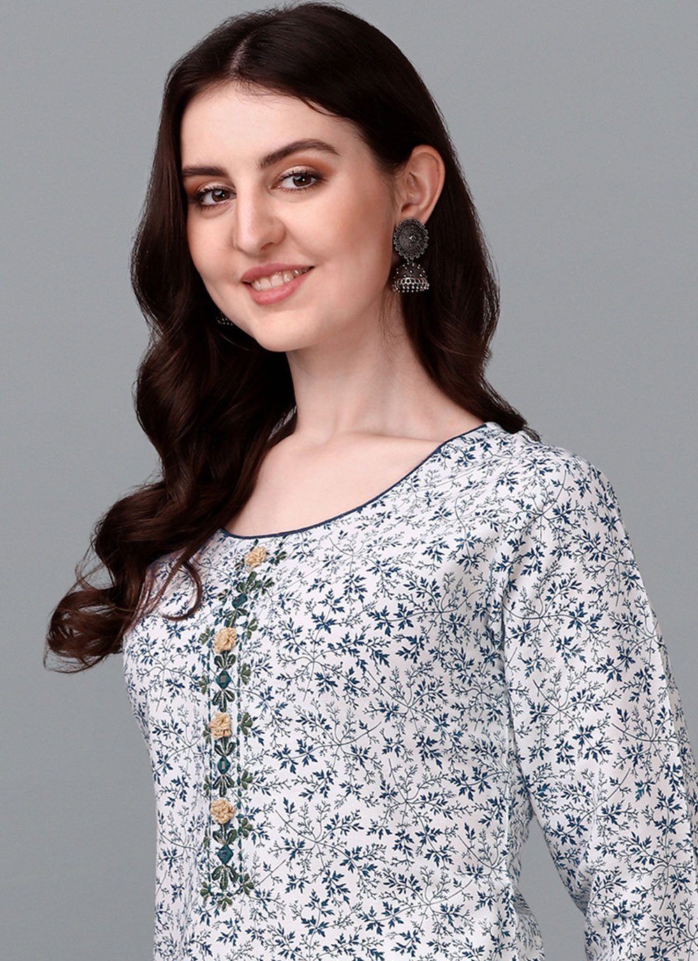 Designer Kurti Cotton Off White Weaving Kurtis