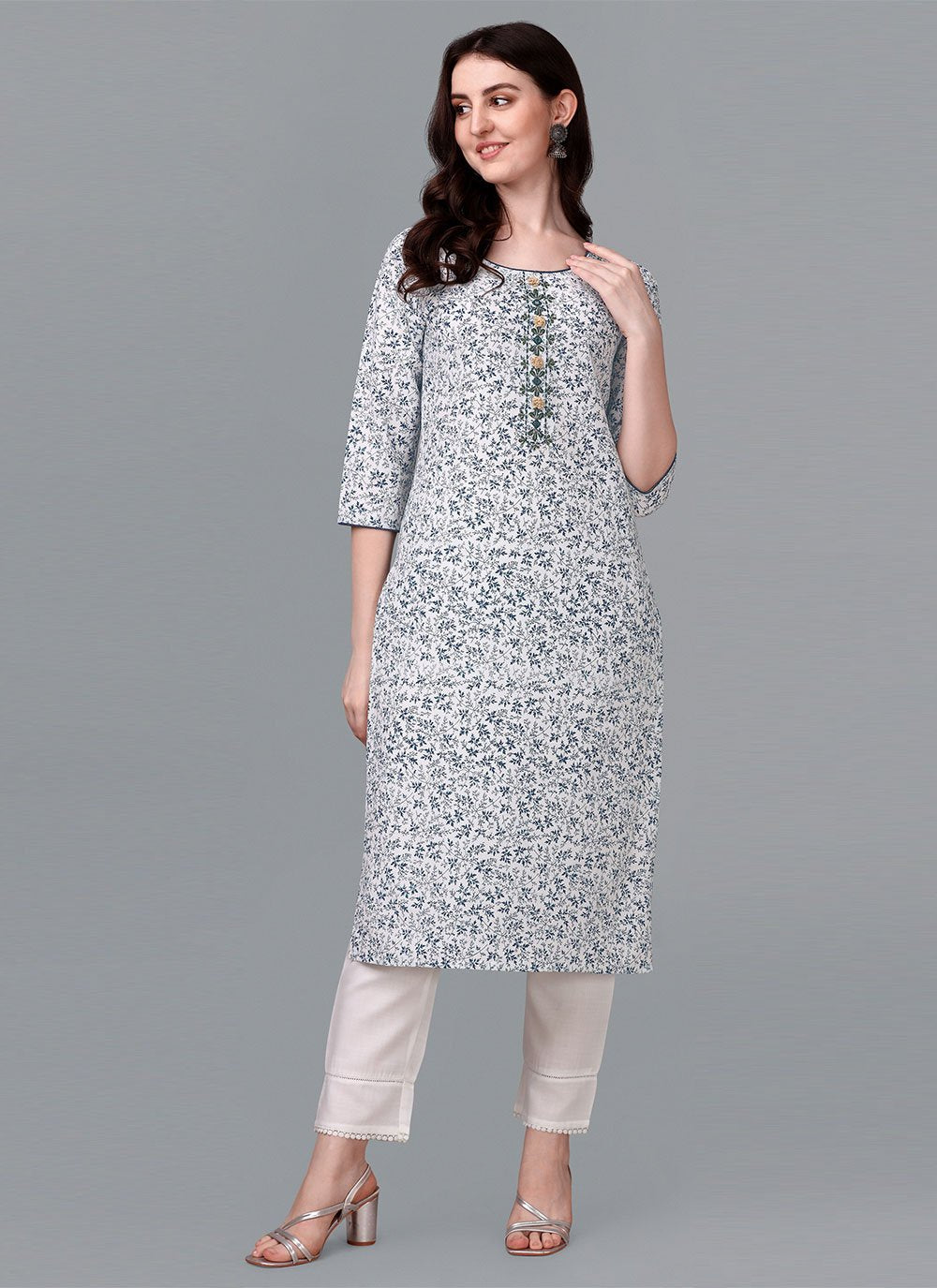 Designer Kurti Cotton Off White Weaving Kurtis