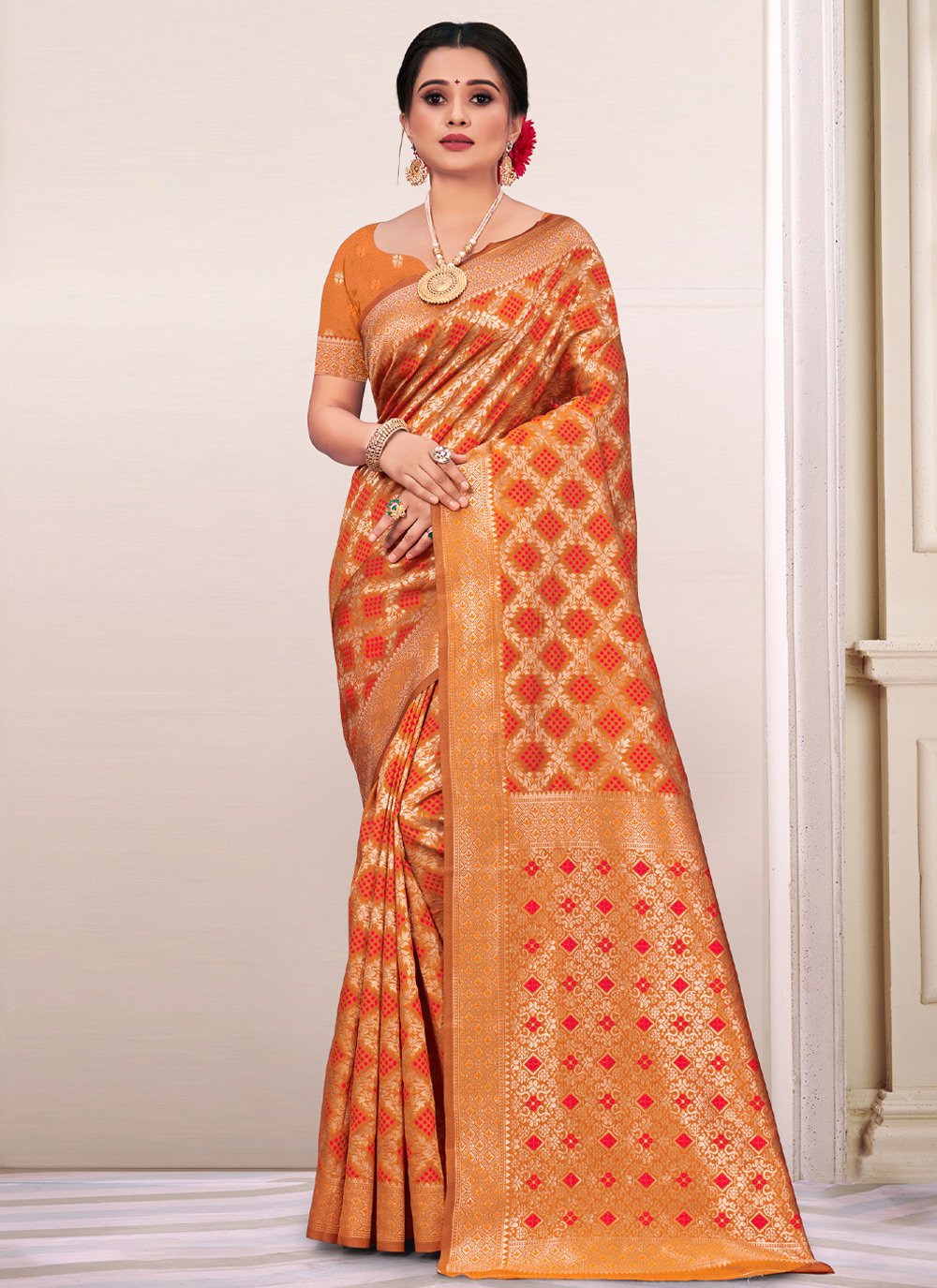 Casual Silk Orange Weaving Saree