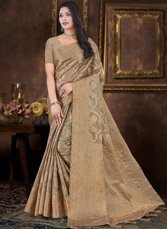 Contemporary Organza Silk Grey Weaving Saree