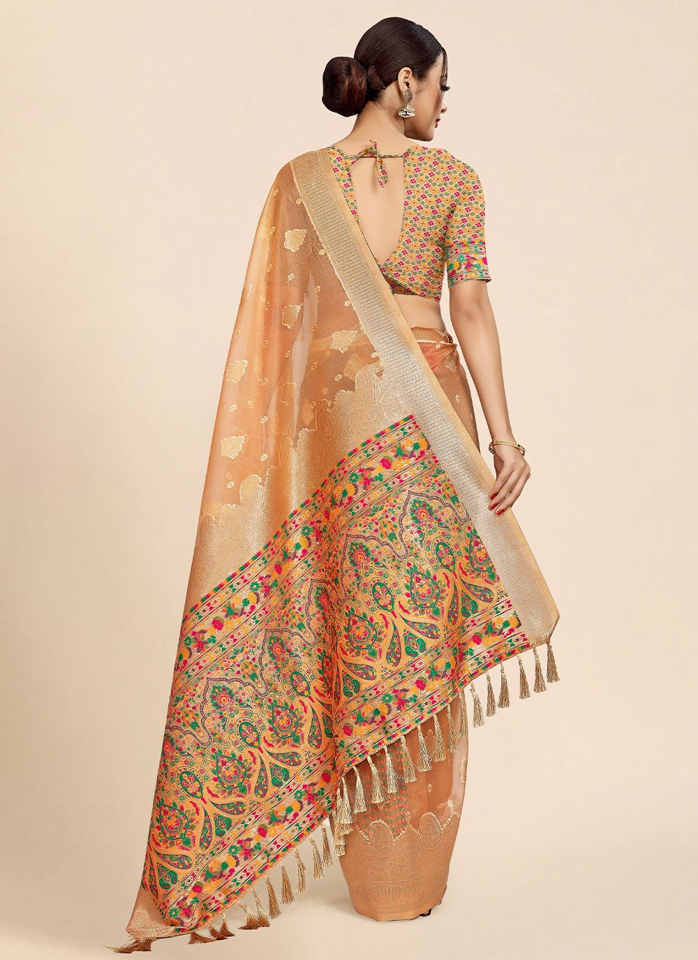 Contemporary Organza Orange Weaving Saree
