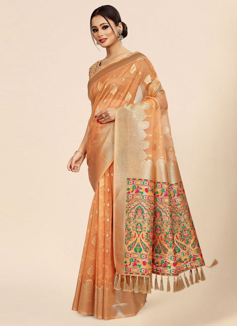Contemporary Organza Orange Weaving Saree