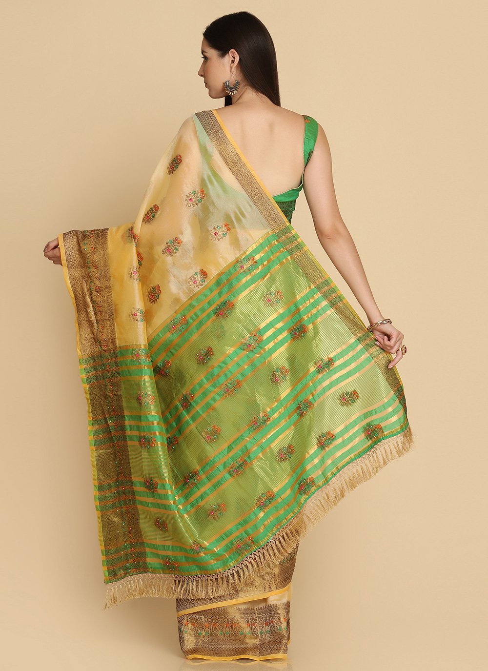 Traditional Saree Organza Cream Weaving Saree