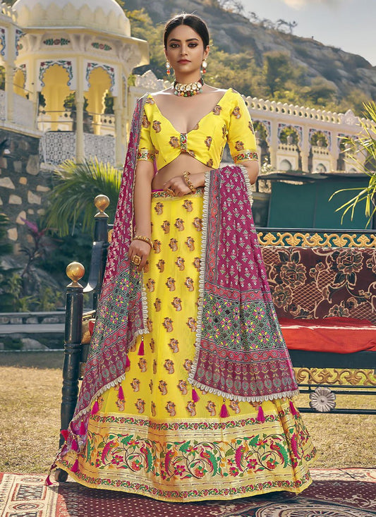 Lehenga Choli Organza Yellow Weaving Lehenga Choli