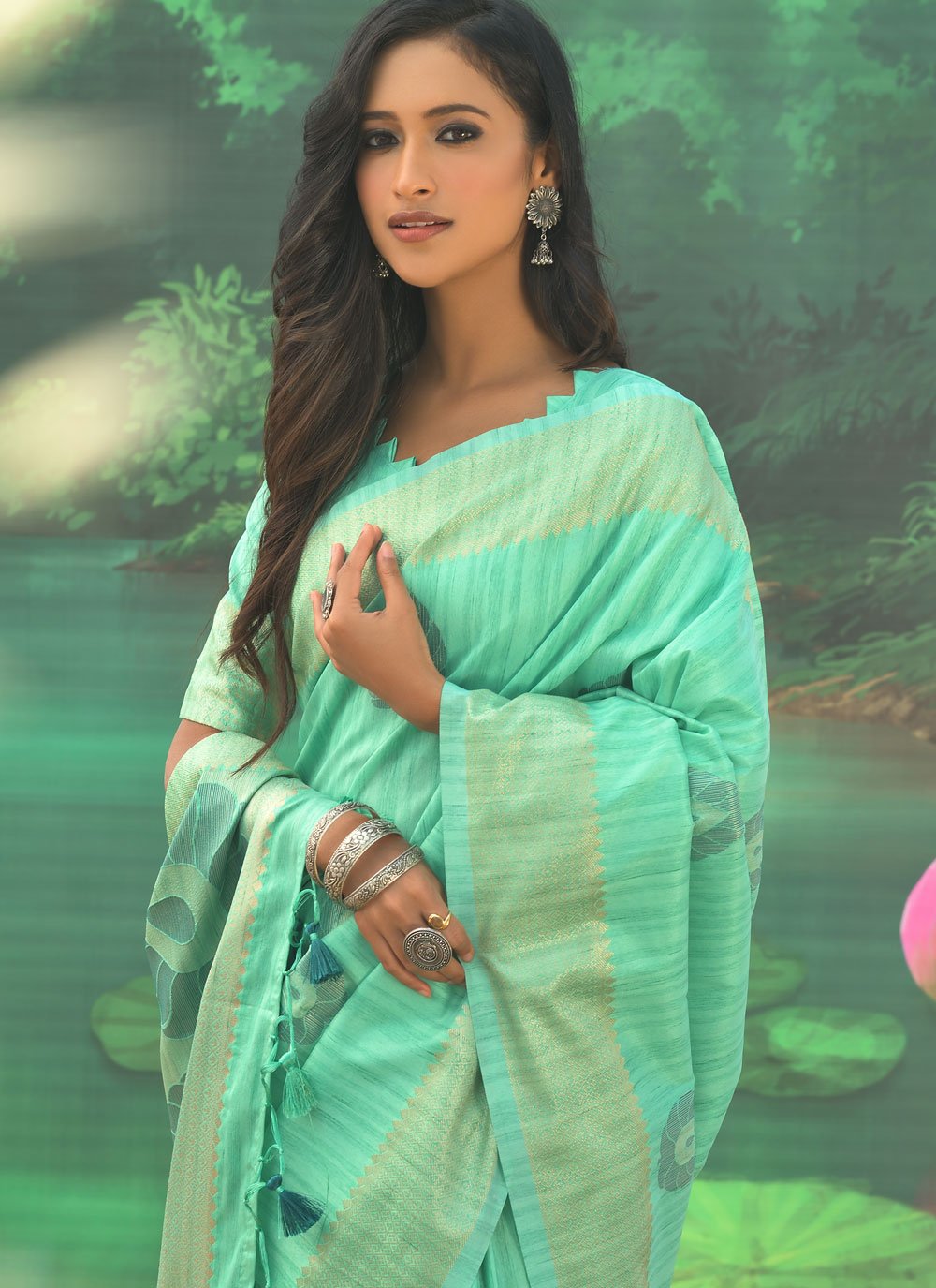 Classic Silk Sea Green Weaving Saree