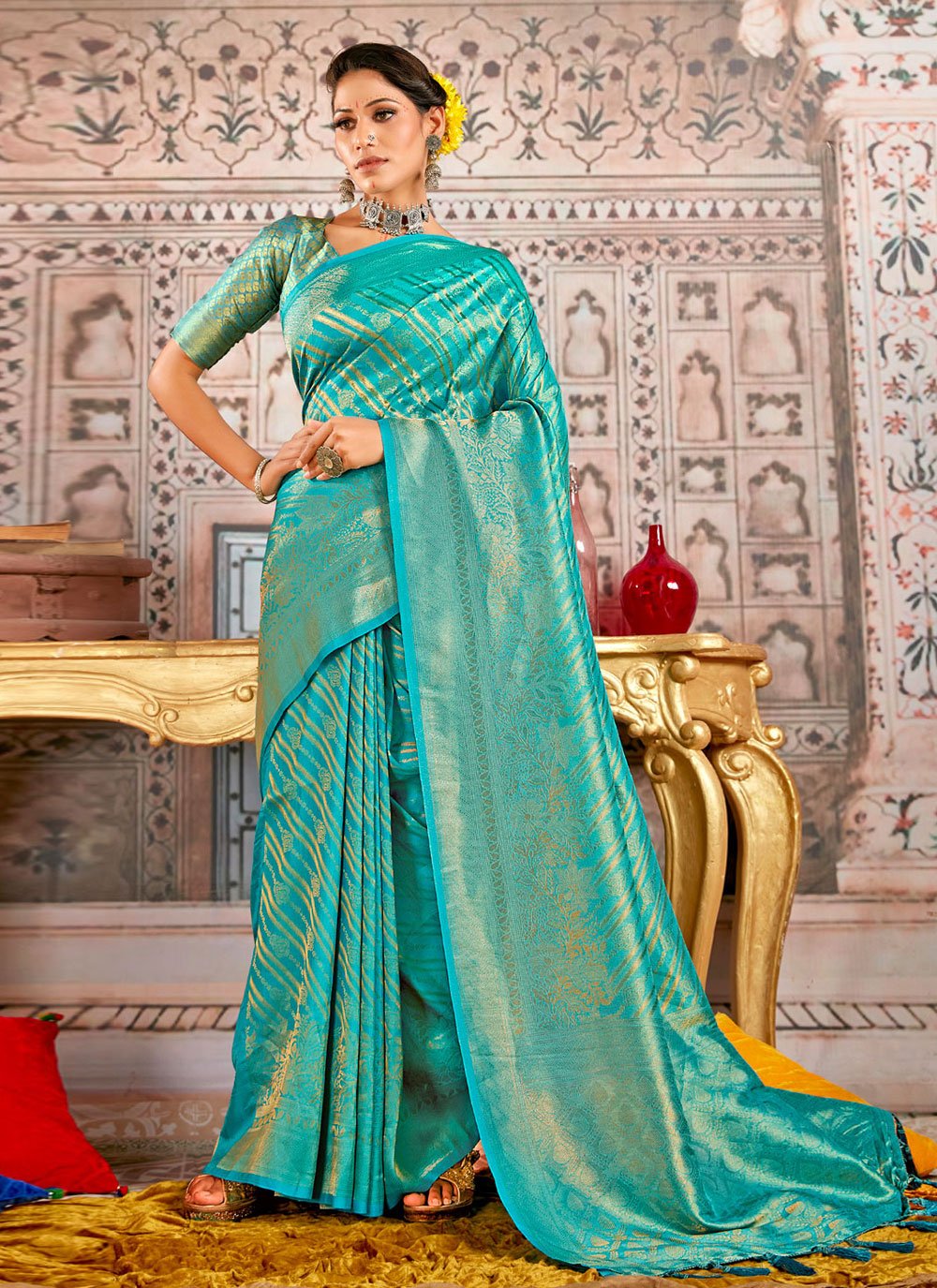 Traditional Saree Silk Sea Green Weaving Saree