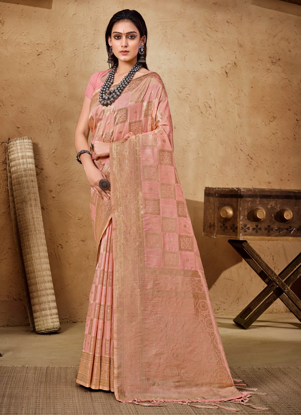 Trendy Saree Silk Pink Weaving Saree