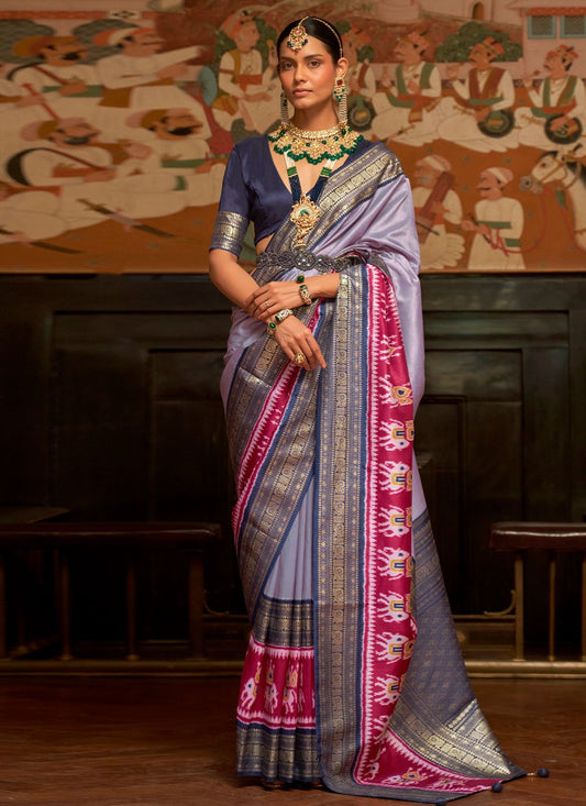 Classic Patola Silk Lavender Patch Border Saree