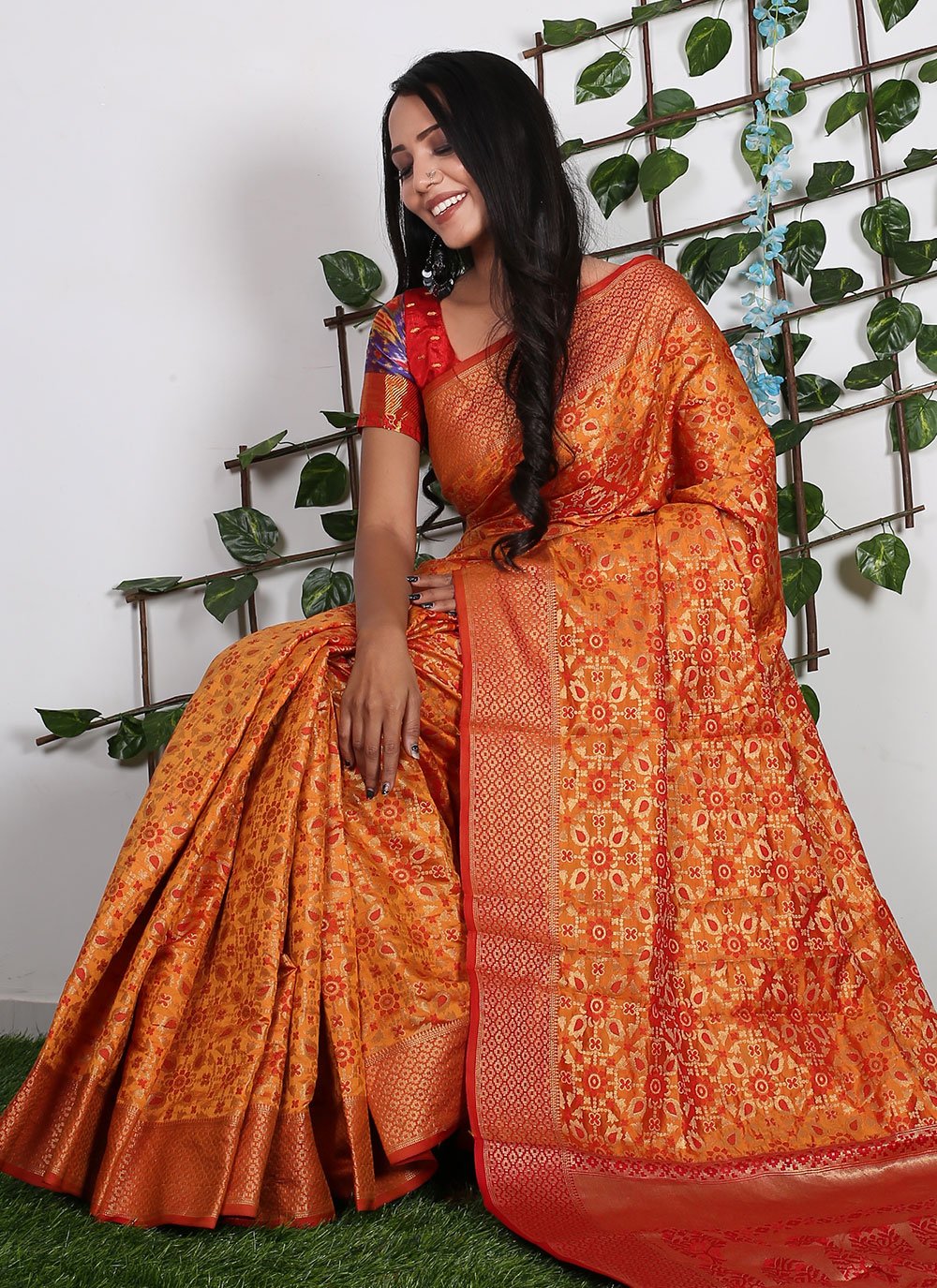 Contemporary Patola Silk Pure Silk Orange Weaving Saree