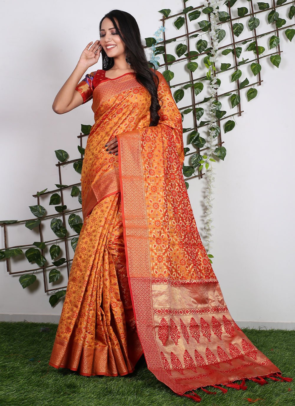 Contemporary Patola Silk Pure Silk Orange Weaving Saree