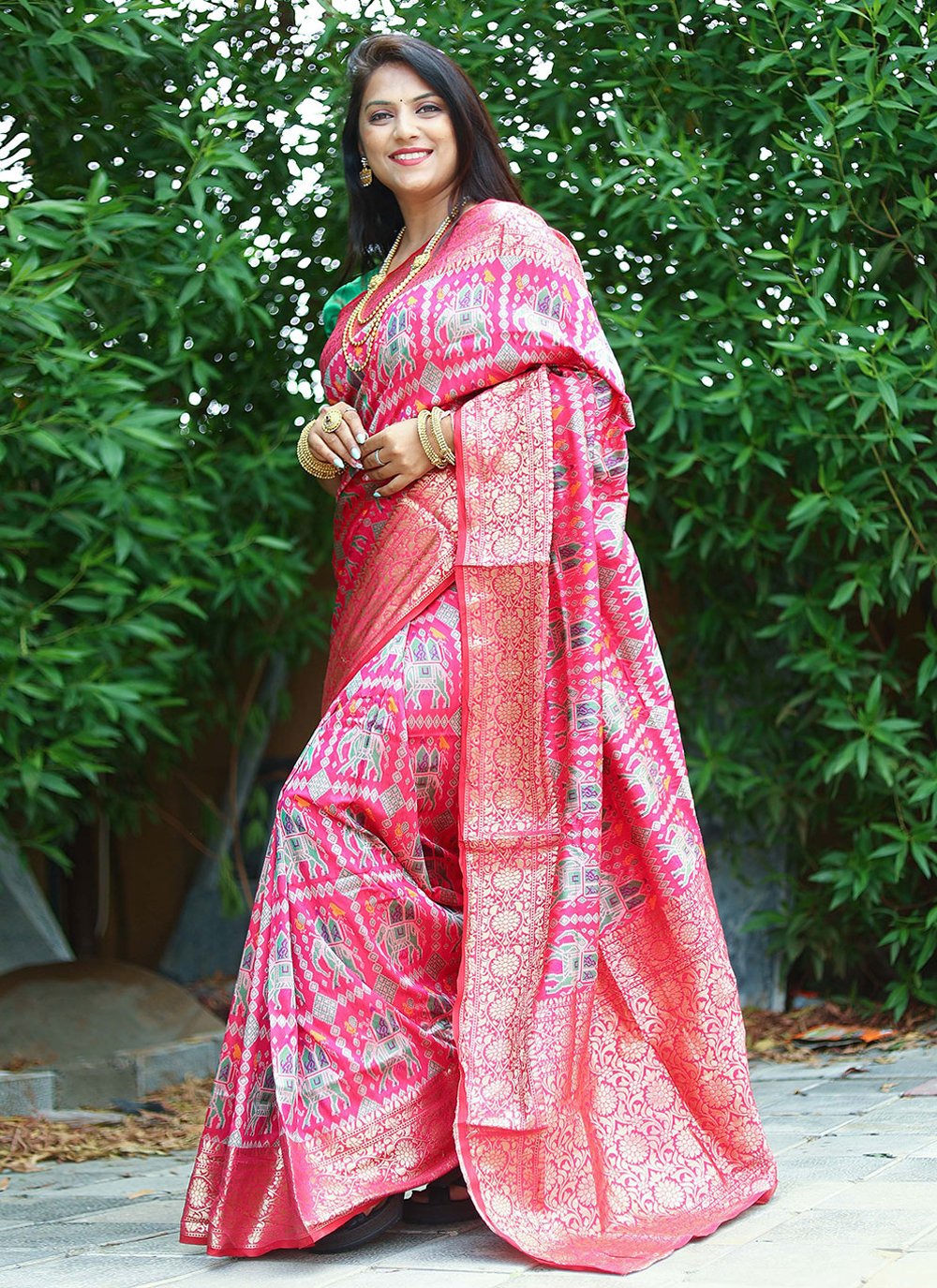 Contemporary Patola Silk Pink Weaving Saree