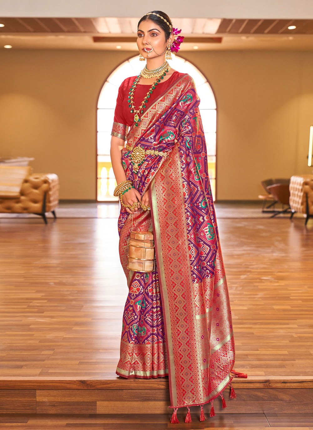 Traditional Saree Patola Silk Purple Red Weaving Saree