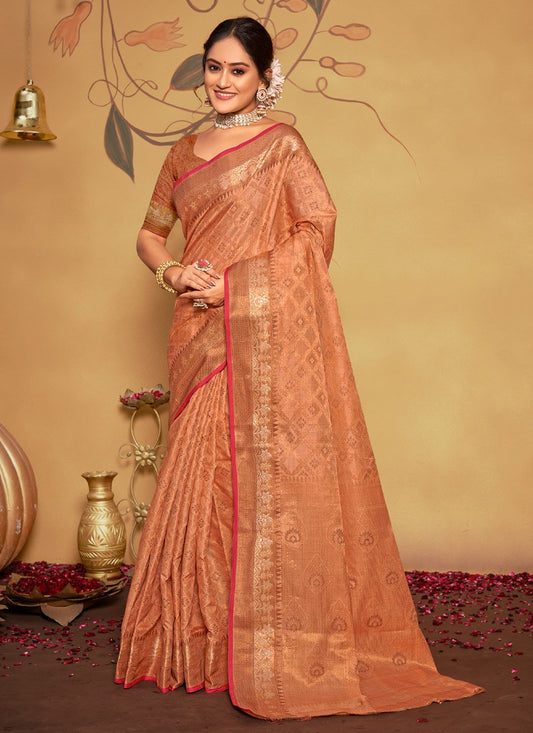 Traditional Saree Banarasi Silk Peach Weaving Saree