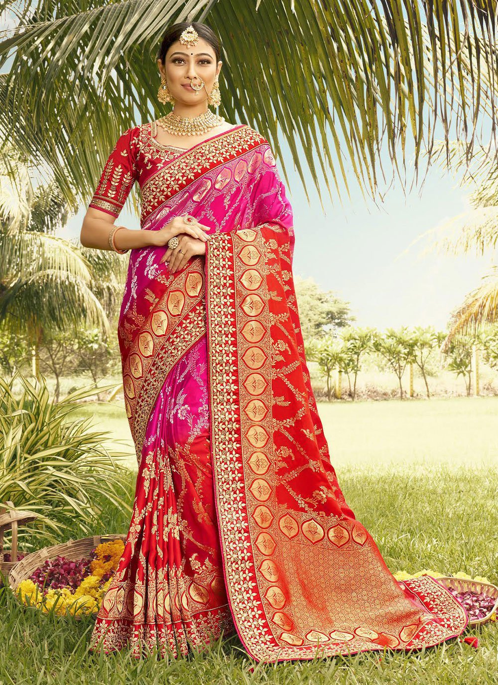 Trendy Saree Silk Pink Red Patch Border Saree