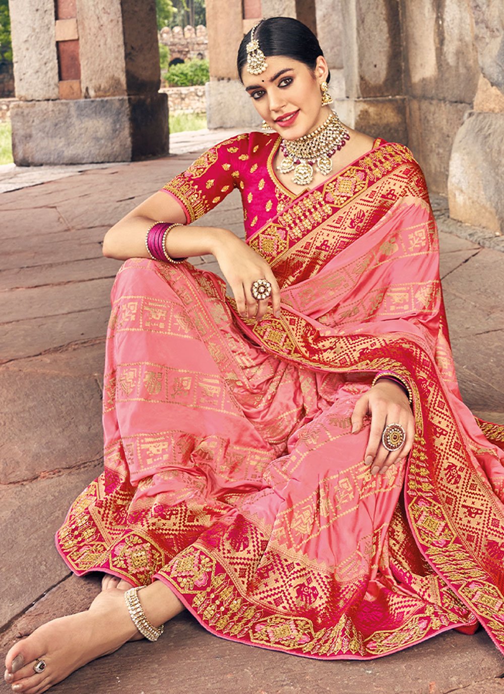 Classic Silk Pink Weaving Saree