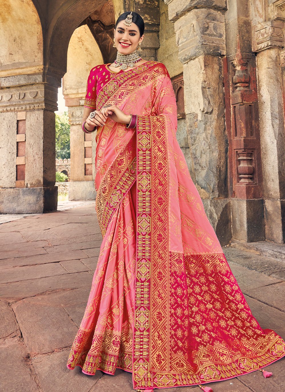 Classic Silk Pink Weaving Saree