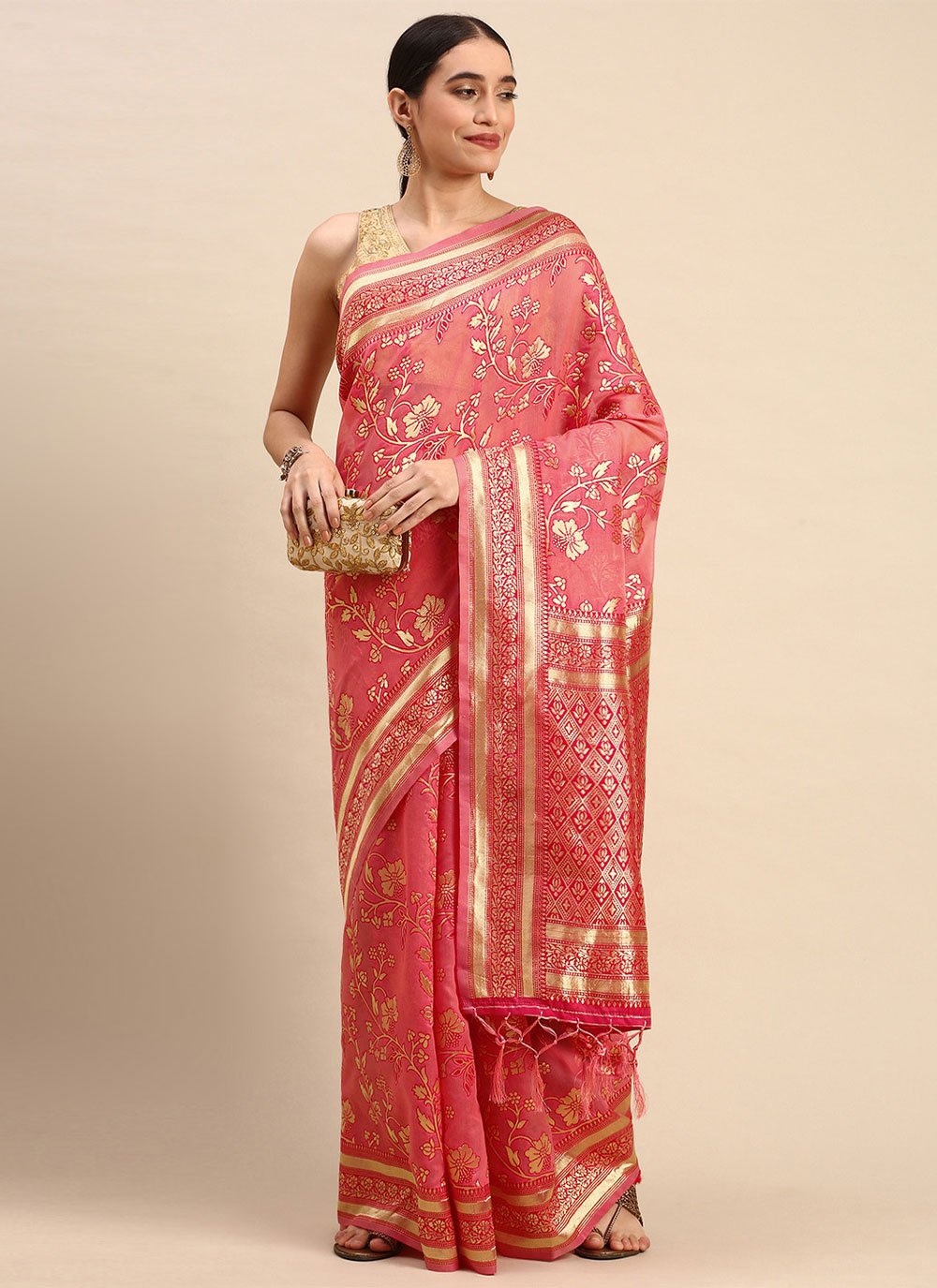 Classic Soft Cotton Pink Weaving Saree