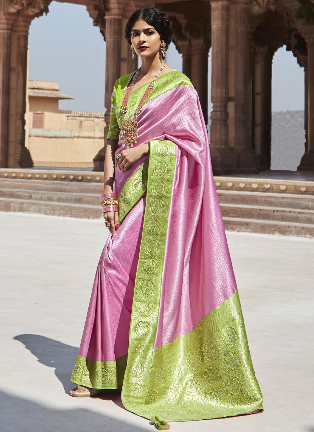 Classic Silk Pink Weaving Saree