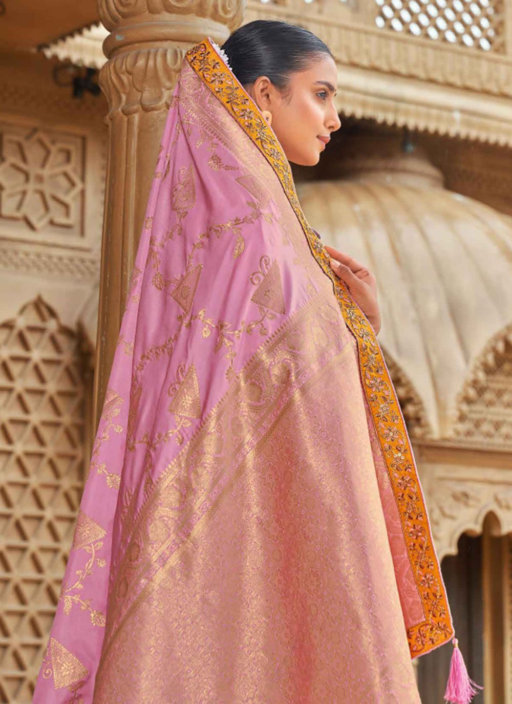 Trendy Saree Banarasi Silk Pink Weaving Saree