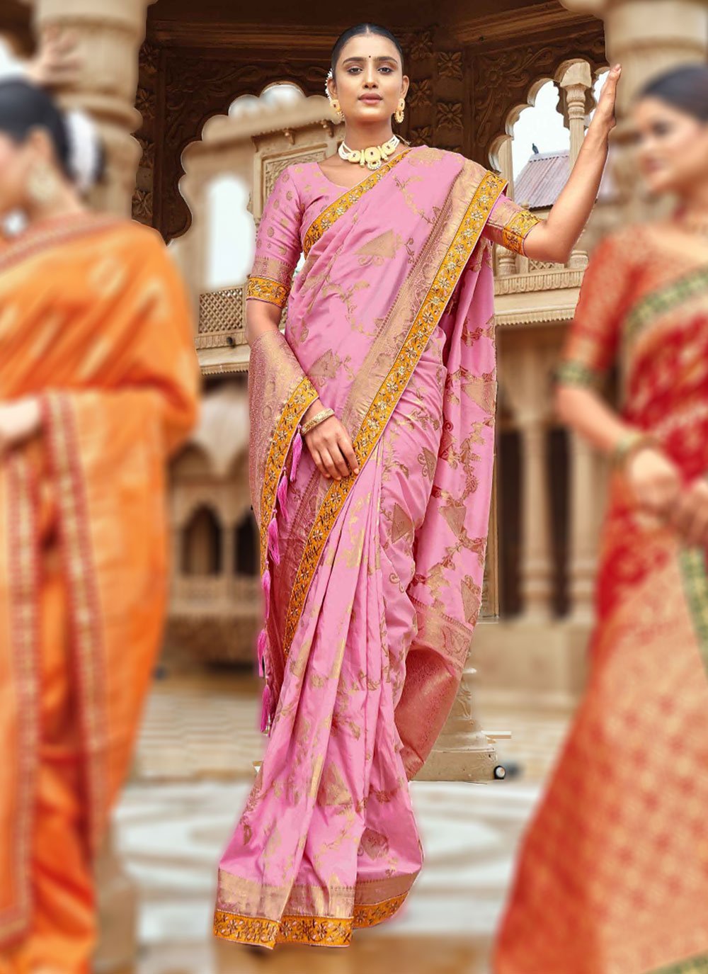 Trendy Saree Banarasi Silk Pink Weaving Saree