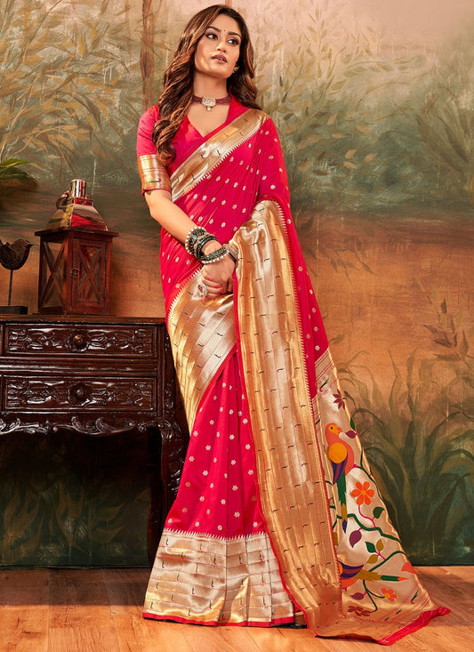 Trendy Saree Pure Silk Rani Weaving Saree