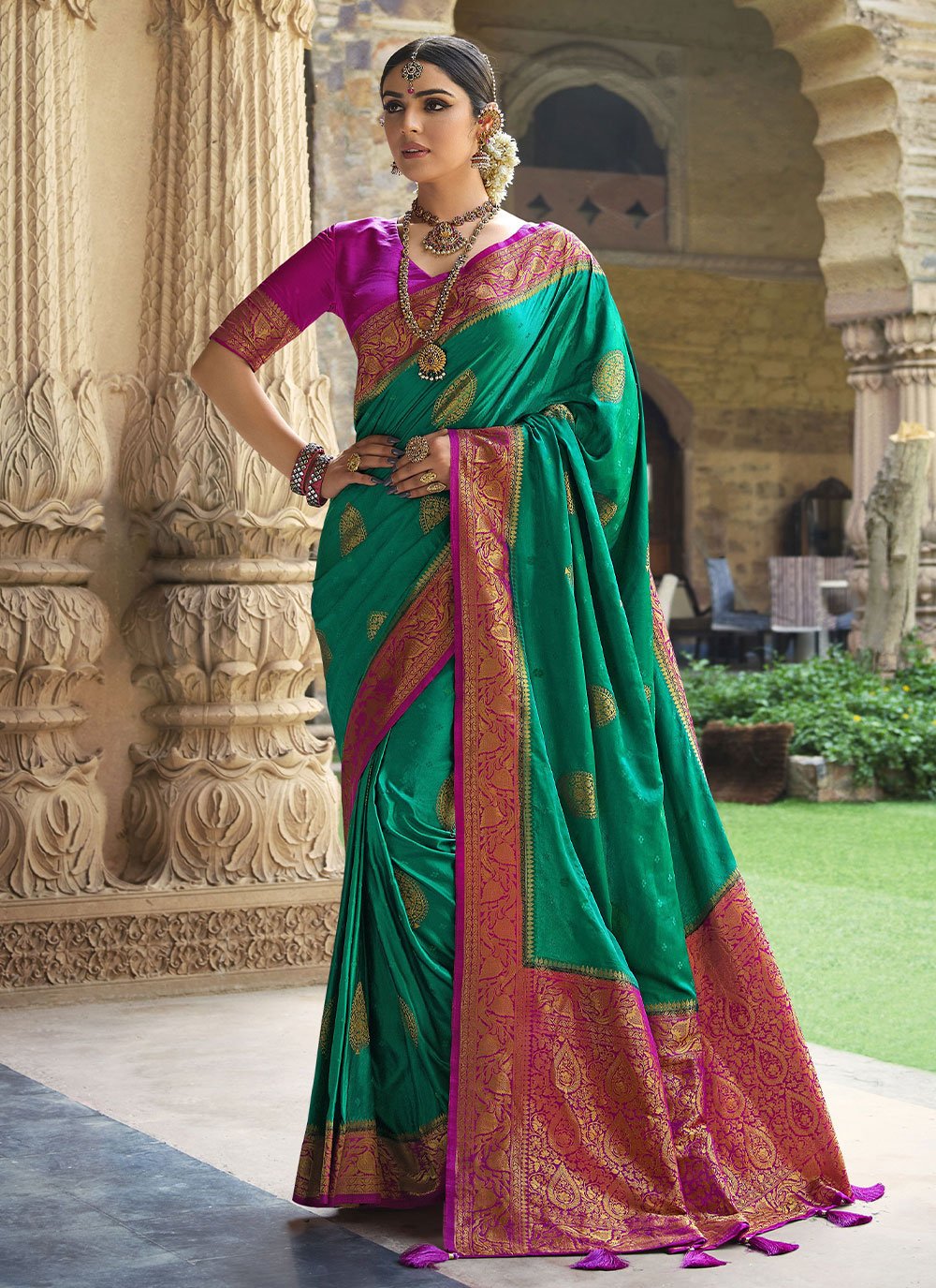 Contemporary Satin Silk Purple Rama Weaving Saree