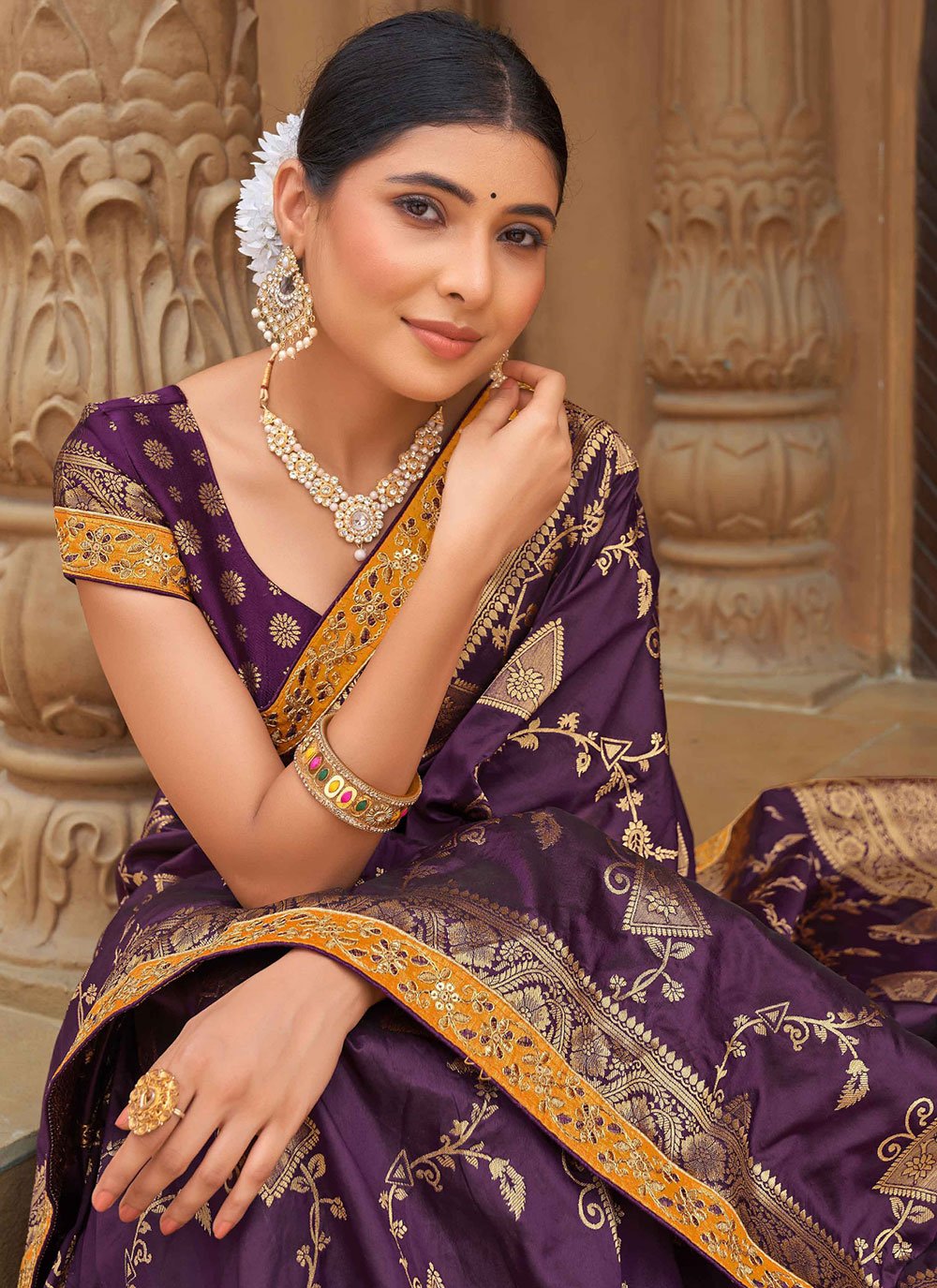 Designer Banarasi Silk Purple Weaving Saree