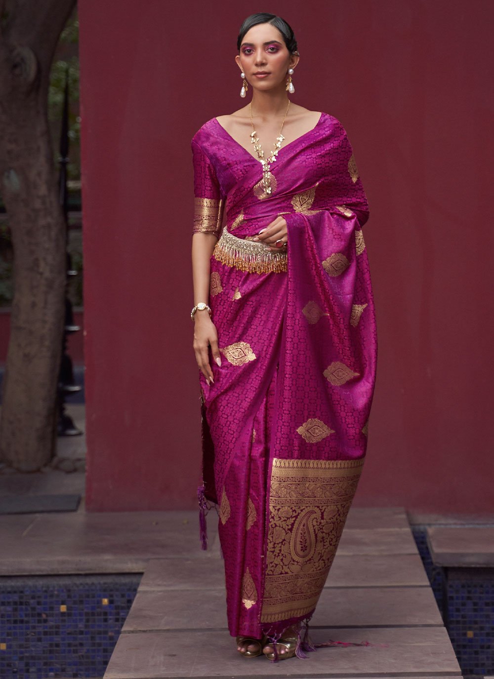 Trendy Saree Satin Silk Purple Weaving Saree