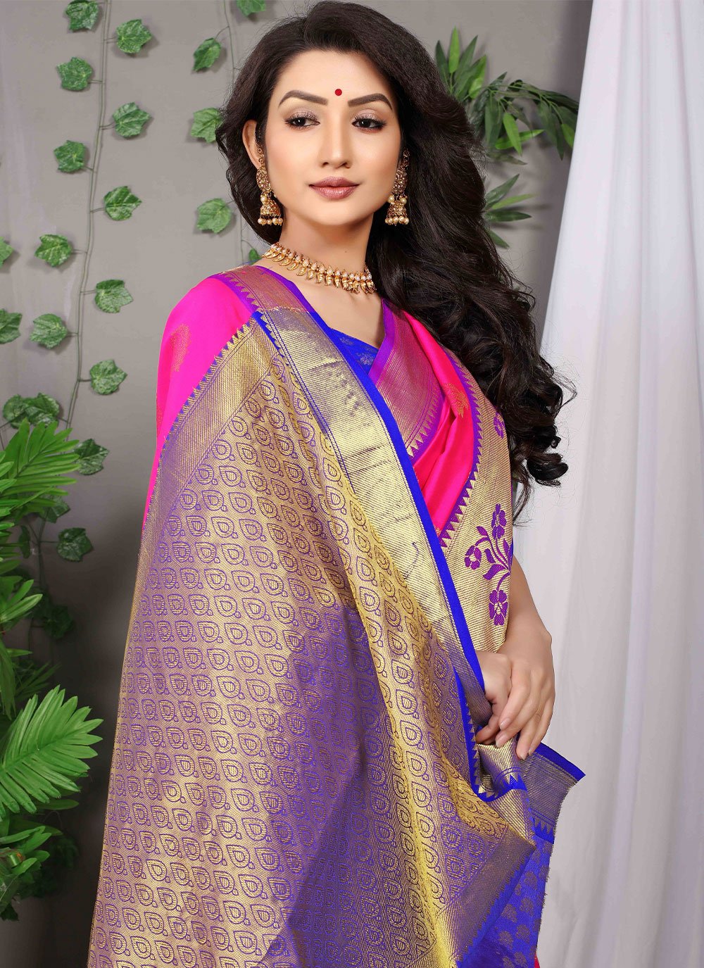 Contemporary Banarasi Silk Rani Weaving Saree