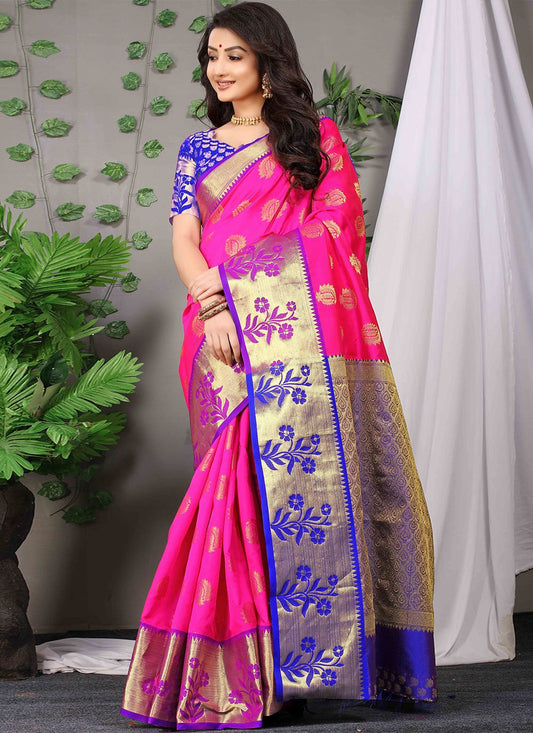 Contemporary Banarasi Silk Rani Weaving Saree