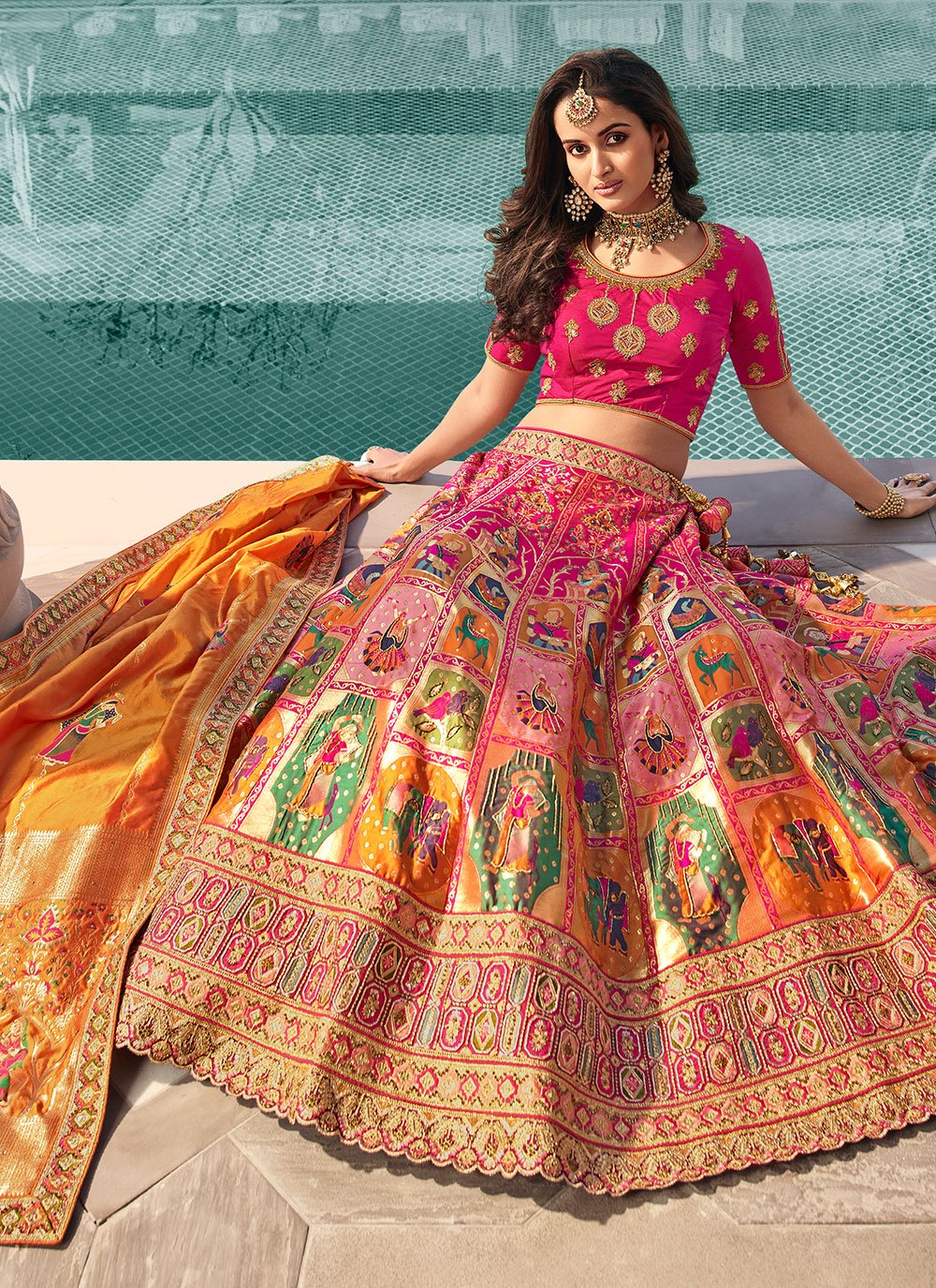 Lehenga Choli Banarasi Silk Rani Embroidered Lehenga Choli