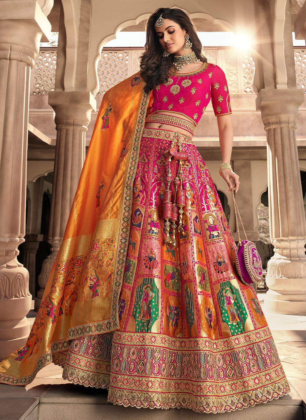 Lehenga Choli Banarasi Silk Rani Embroidered Lehenga Choli