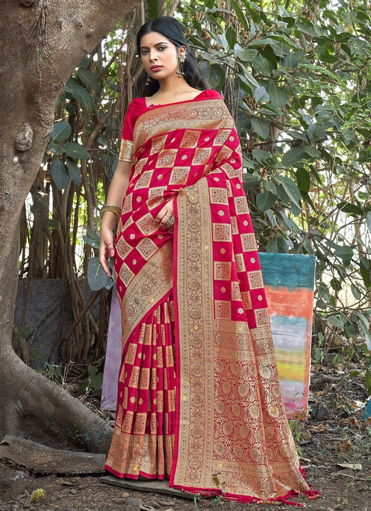 Traditional Saree Banarasi Silk Rani Weaving Saree