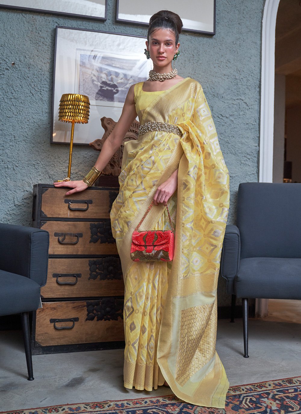 Classic Patola Silk Yellow Hand Work Saree