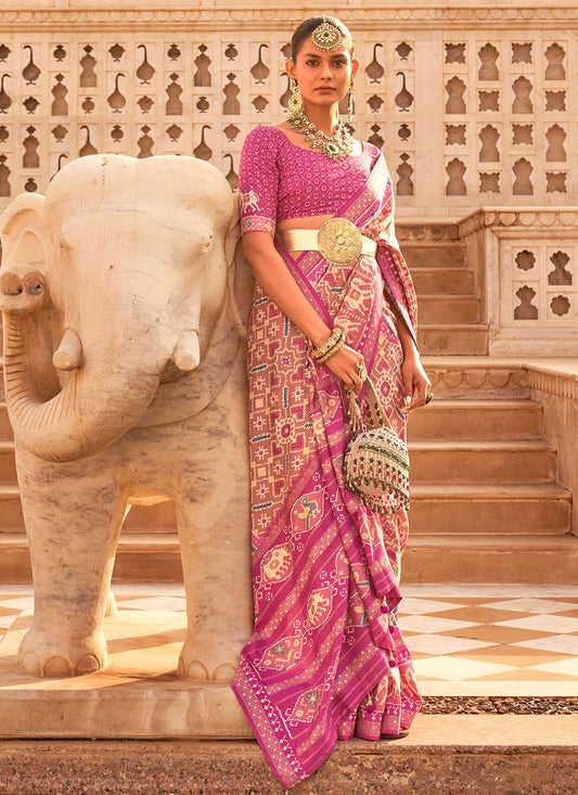 Contemporary Patola Silk Pink Weaving Saree